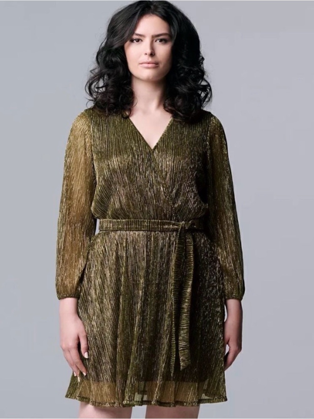 Simply Vera Wang Gold Wrap Dress Belt Long Sleeve Metallic XL